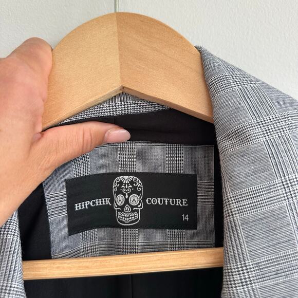 Hipchik Couture Beaded Blue Skull Plaid Single-Breasted Blazer Gray 14 - Picture 5 of 7